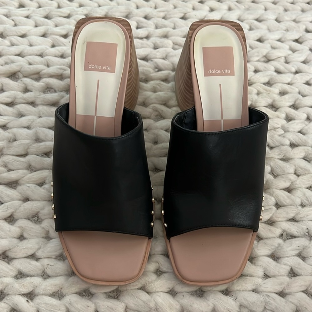 Gently worn Dolce Vita Amino Slide Heel. Black leather with gold studs. Size 8.5